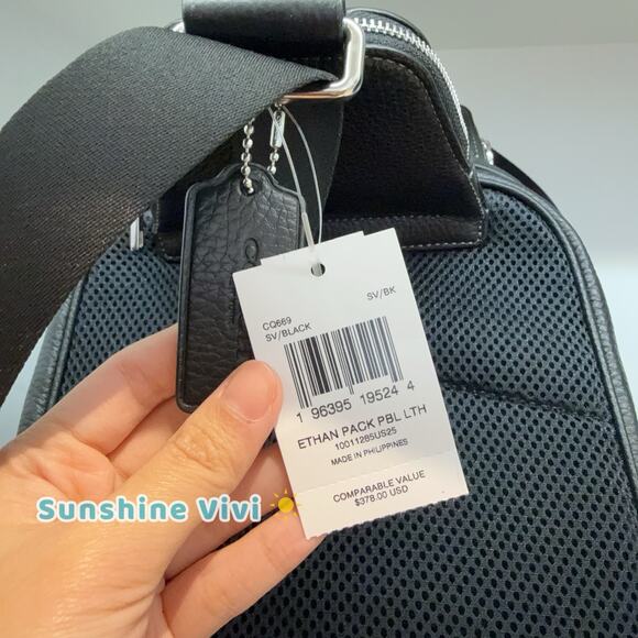 NWT Coach Ethan Pack CQ669 Crossbody Refined pebble leather BAG Silver Black - Picture 4 of 10